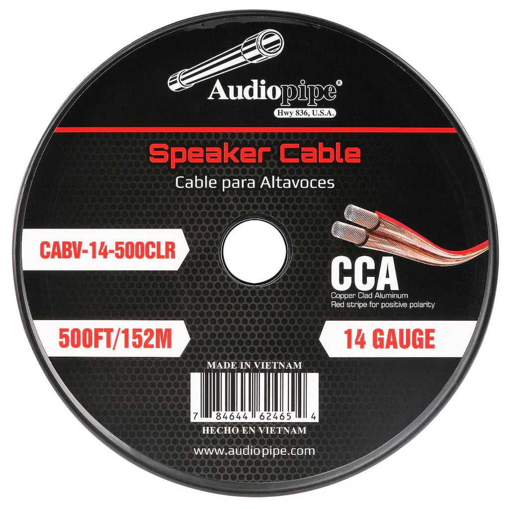 Audiopipe CCA Speaker Wire 14 Gauge 500 Foot Roll – Clear PVC