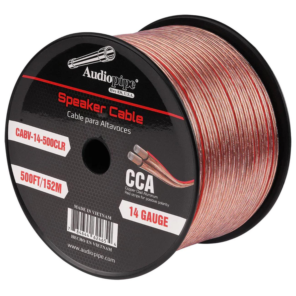 Audiopipe CCA Speaker Wire 14 Gauge 500 Foot Roll – Clear PVC