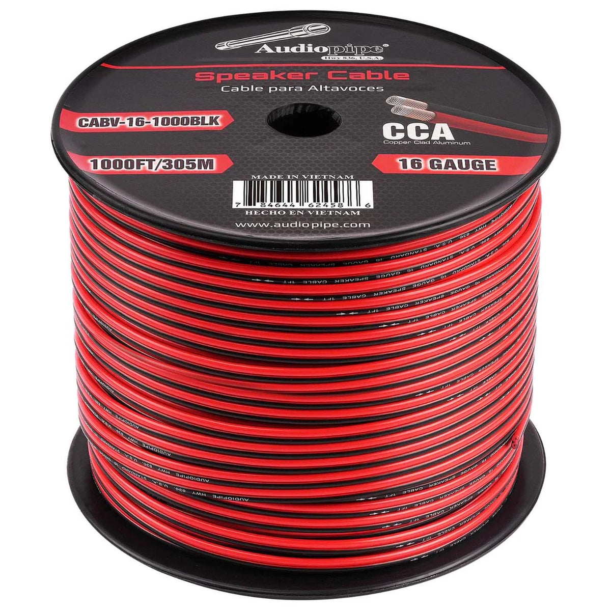 Audiopipe CCA Speaker Wire 16 Gauge 1000 Foot Roll – Red/Black