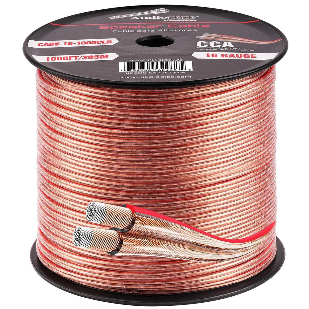 Audiopipe CCA Speaker Wire 16 Gauge 1000 Foot Roll – Clear PVC