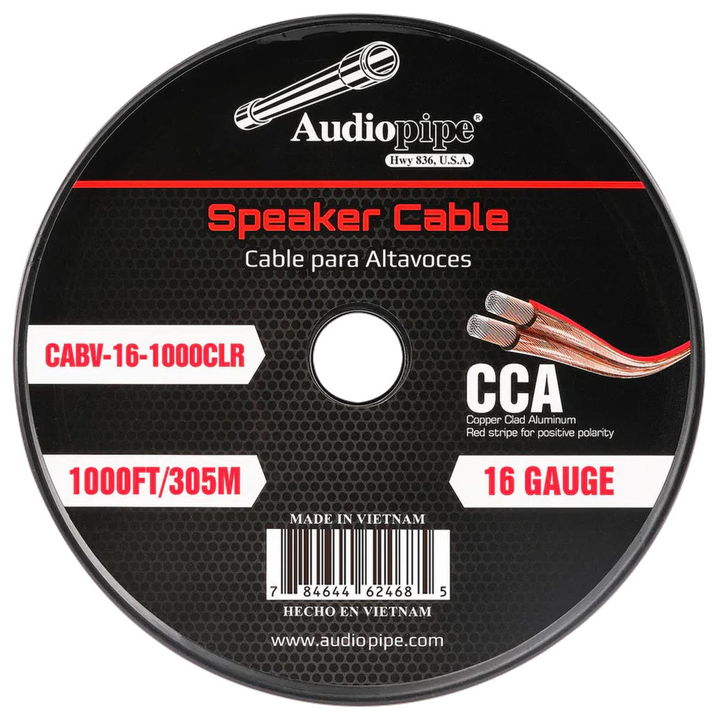 Audiopipe CCA Speaker Wire 16 Gauge 1000 Foot Roll – Clear PVC