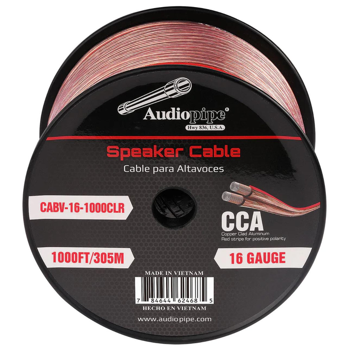 Audiopipe CCA Speaker Wire 16 Gauge 1000 Foot Roll – Clear PVC