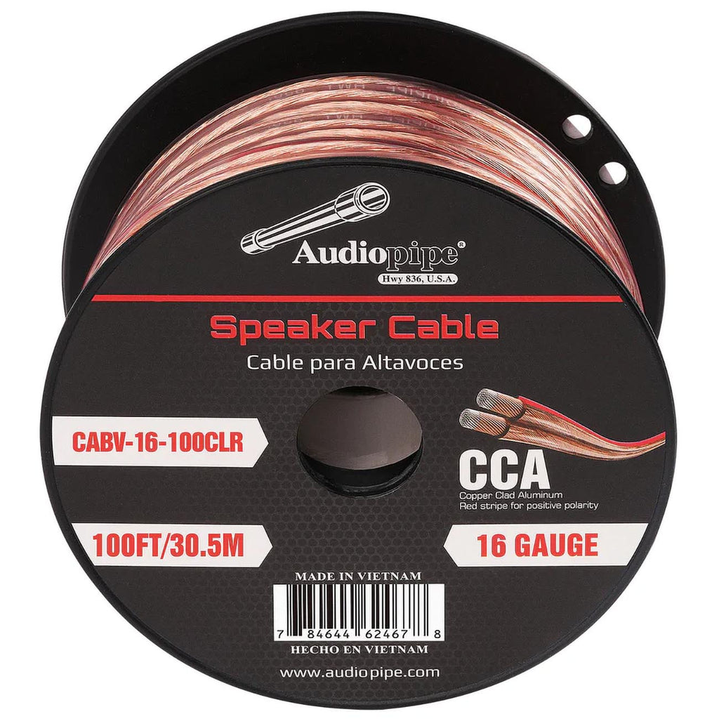 Audiopipe CCA Speaker Wire 16 Gauge 100 Foot Roll – Clear PVC