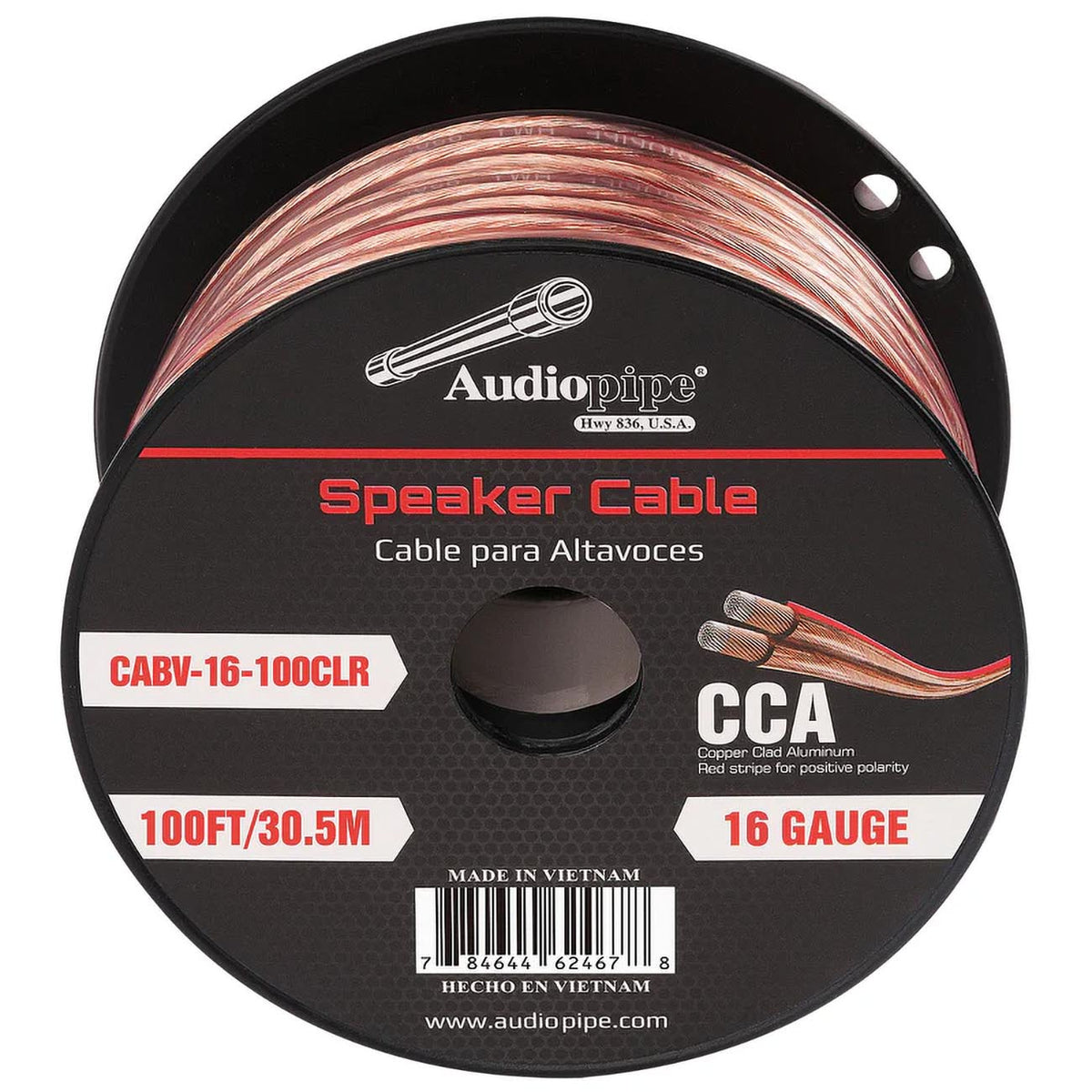 Audiopipe CCA Speaker Wire 16 Gauge 100 Foot Roll – Clear PVC