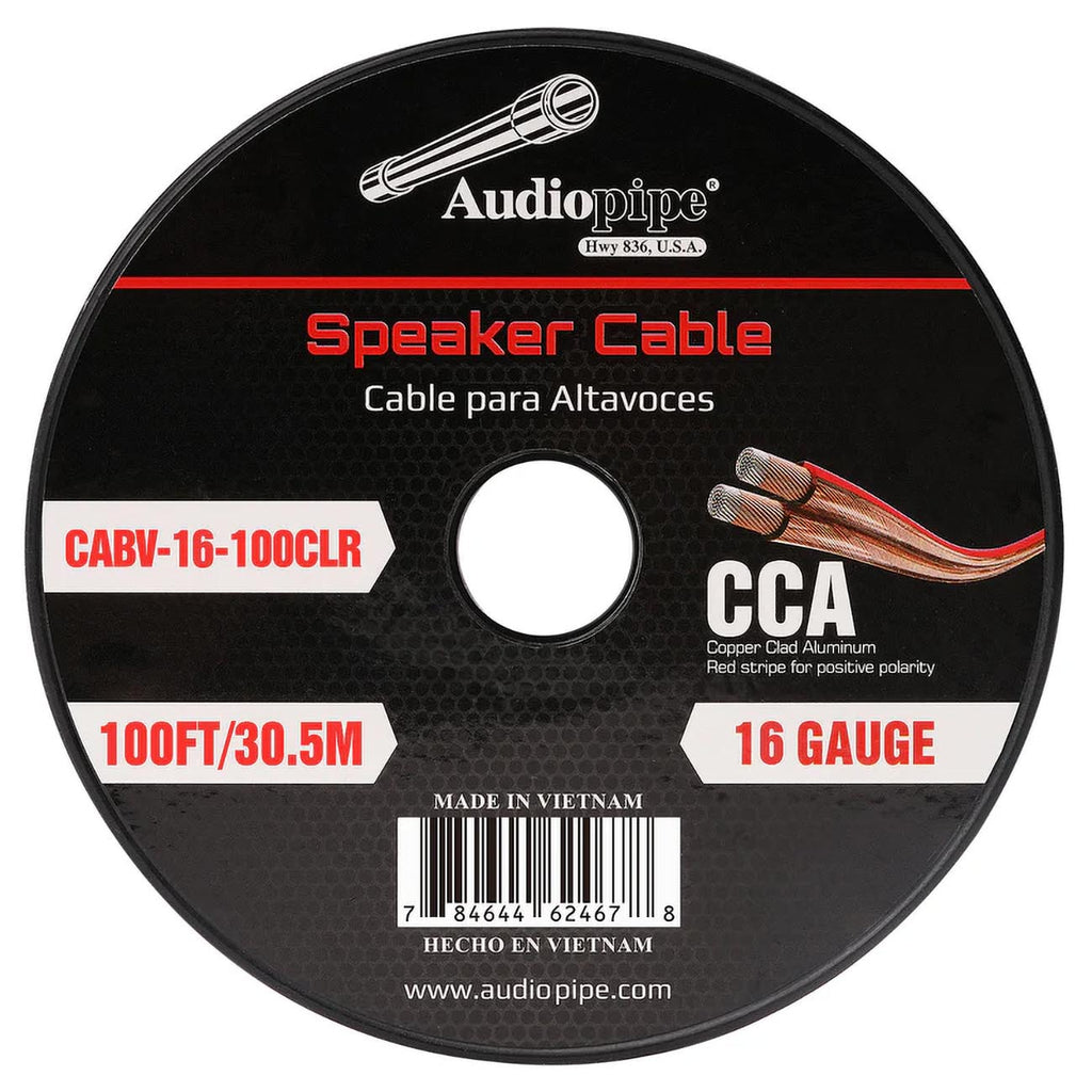 Audiopipe CCA Speaker Wire 16 Gauge 100 Foot Roll – Clear PVC