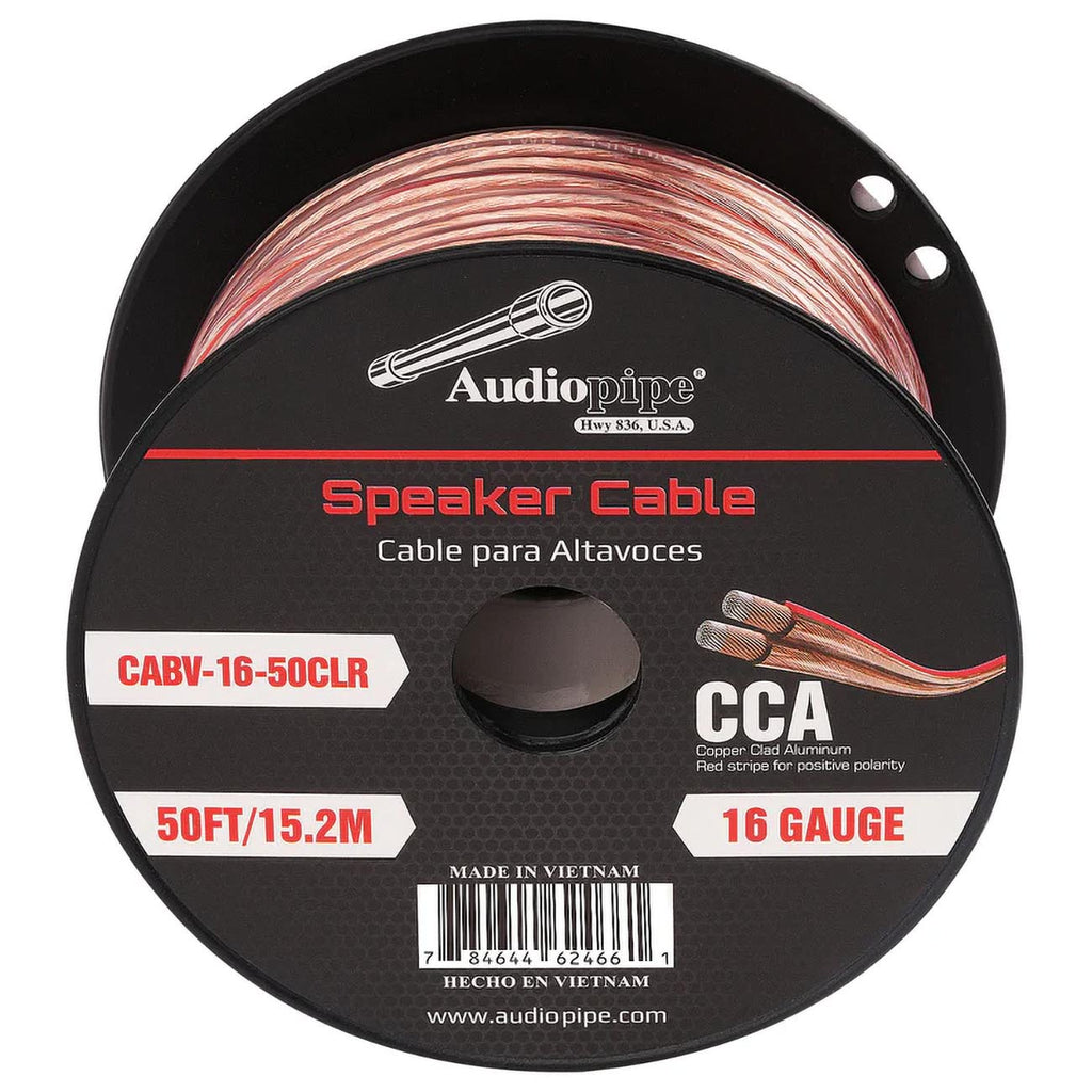 Audiopipe CCA Speaker Wire 16 Gauge 50 Foot Roll – Clear PVC