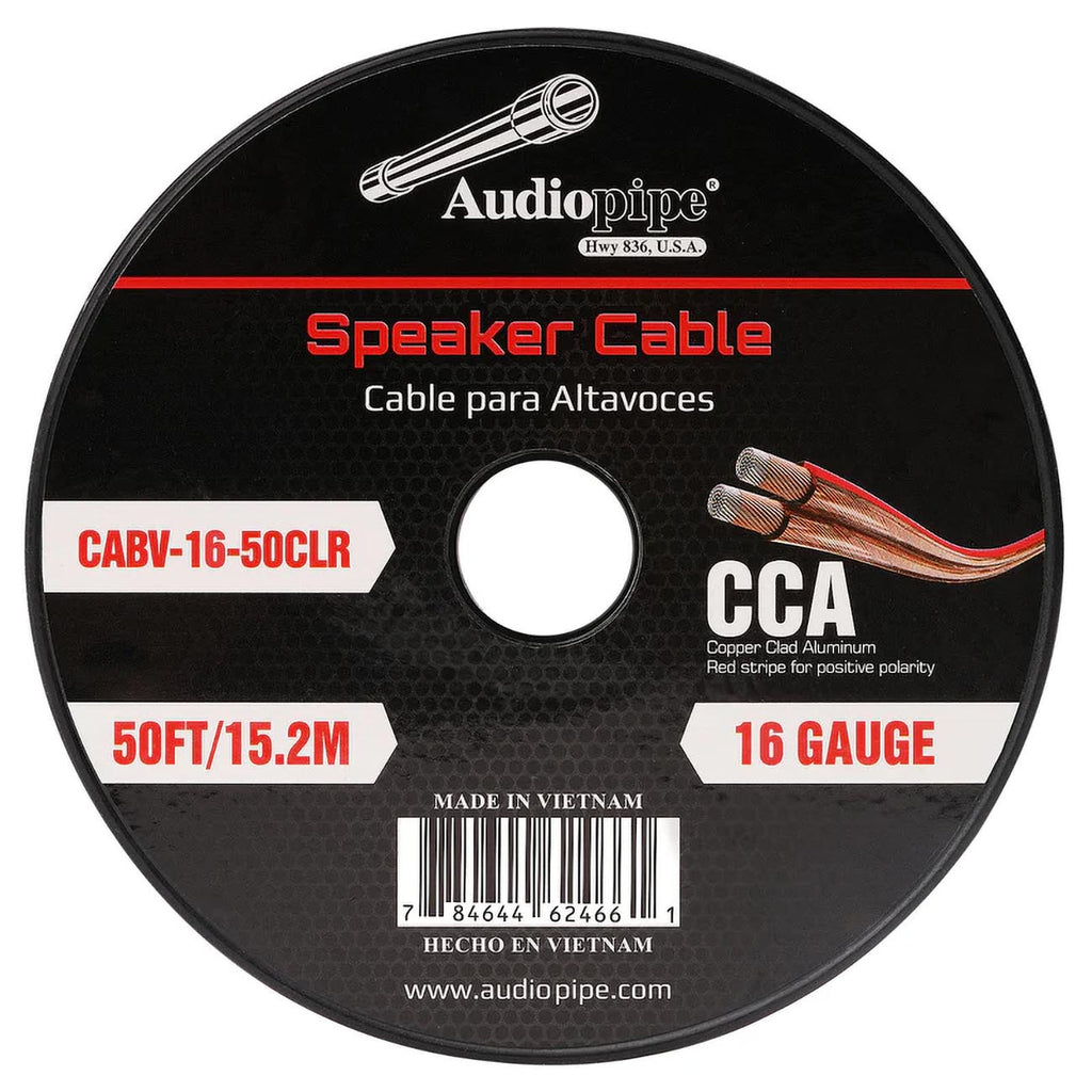 Audiopipe CCA Speaker Wire 16 Gauge 50 Foot Roll – Clear PVC