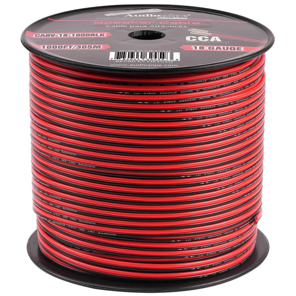 Audiopipe CCA Speaker Wire 18 Gauge 1000 Foot Roll – Red/Black