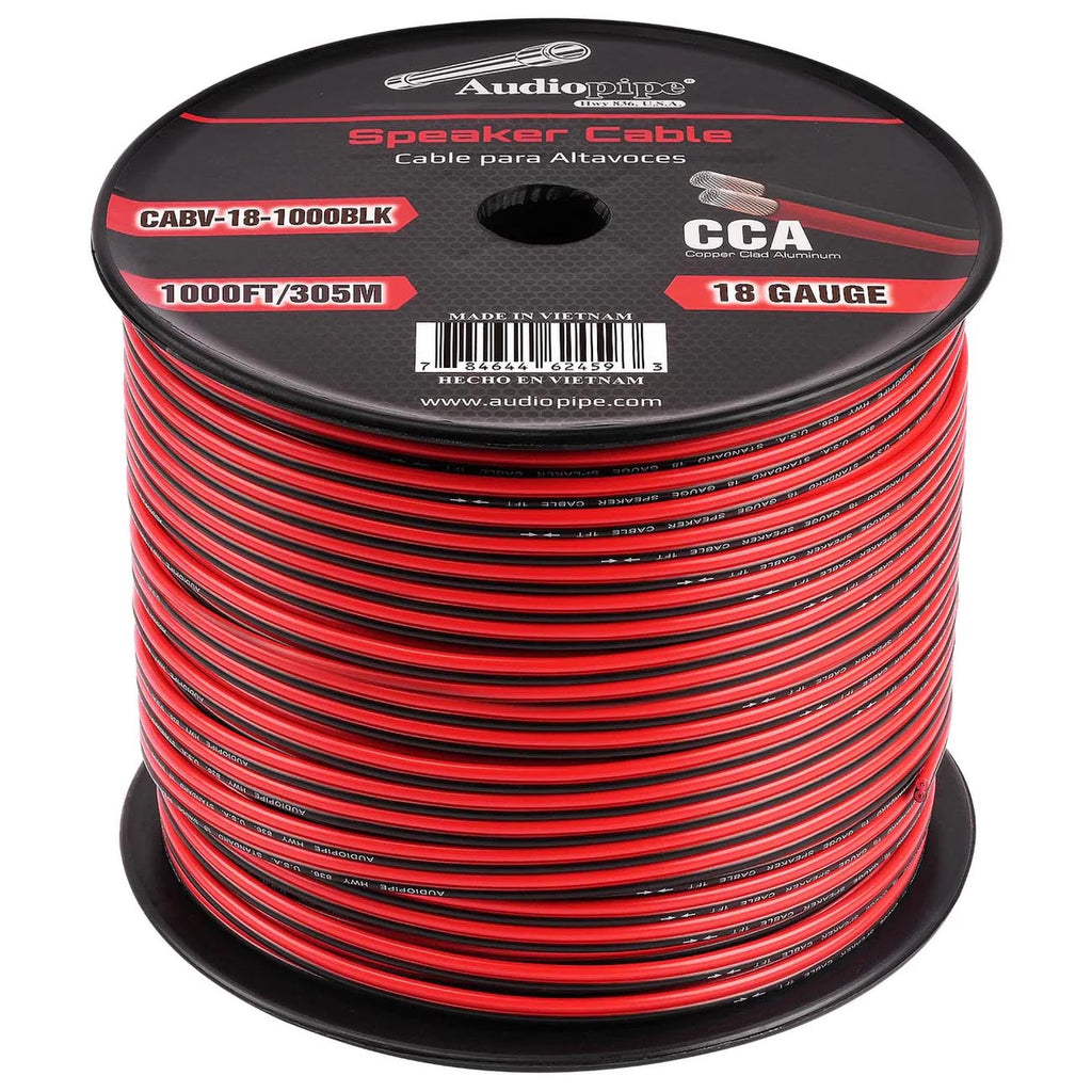 Audiopipe CCA Speaker Wire 18 Gauge 1000 Foot Roll – Red/Black