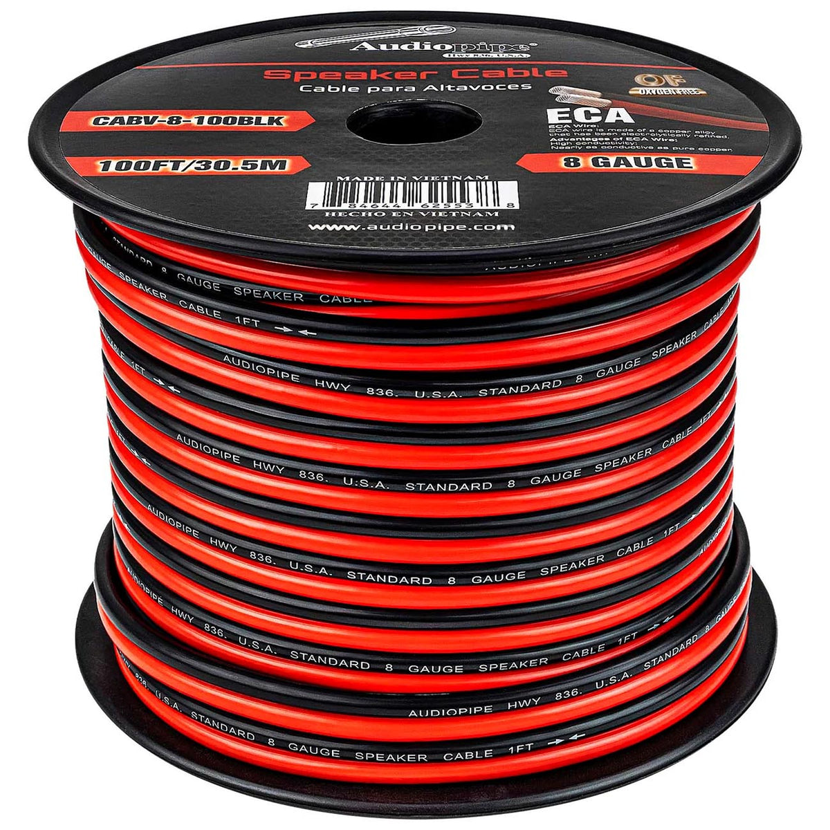 Audiopipe CCA Speaker Wire 8 Gauge 100 Foot Roll – Red/Black