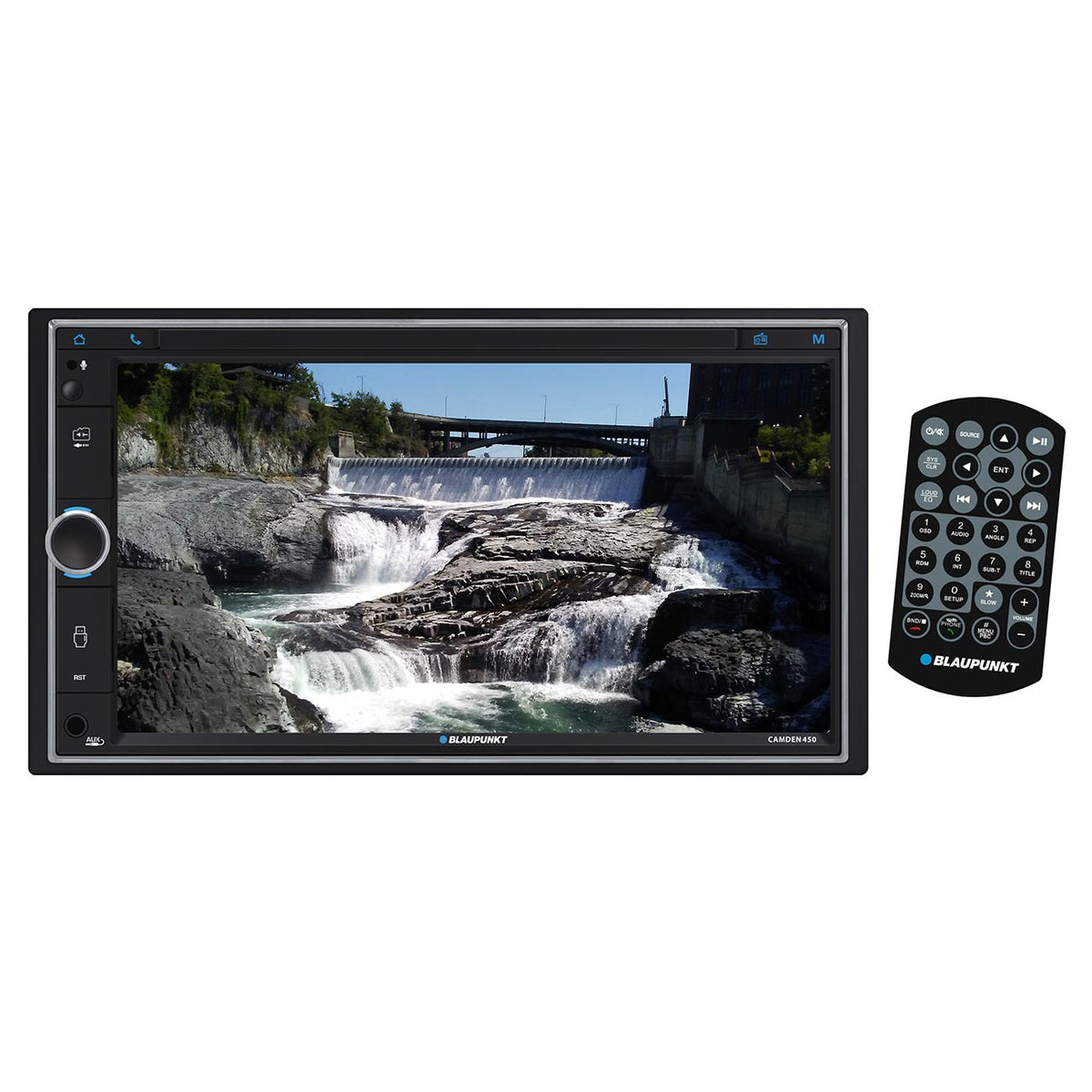 Blaupunkt 6.95" Double DIN Fixed Face Touchscreen Mechless Receiver with Bluetooth, USB/SD Inputs and Remote