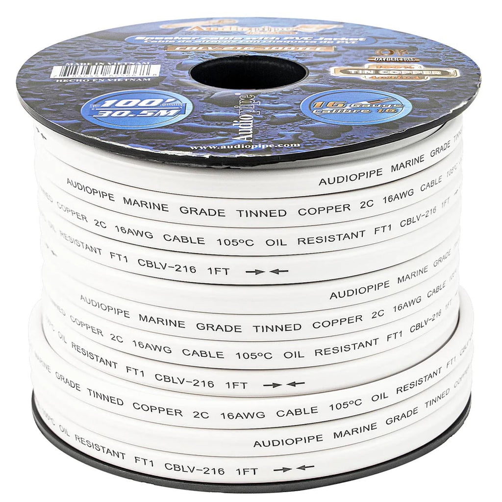 Audiopipe 16 Gauge 100% Copper Tinned OFC Marine 100 FT Speaker Cable with PVC Jacket