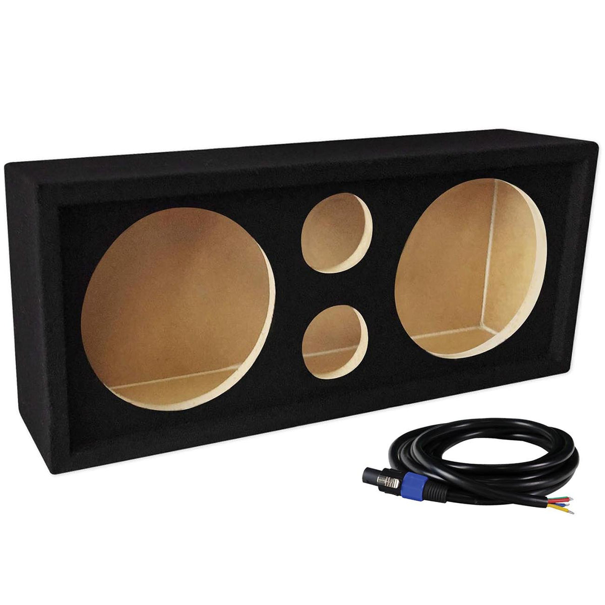 QPower Full Range Empty Dual 8" Enclosure and Dual 3-3/4" Tweeter Openings with Speakon Connection and Cable