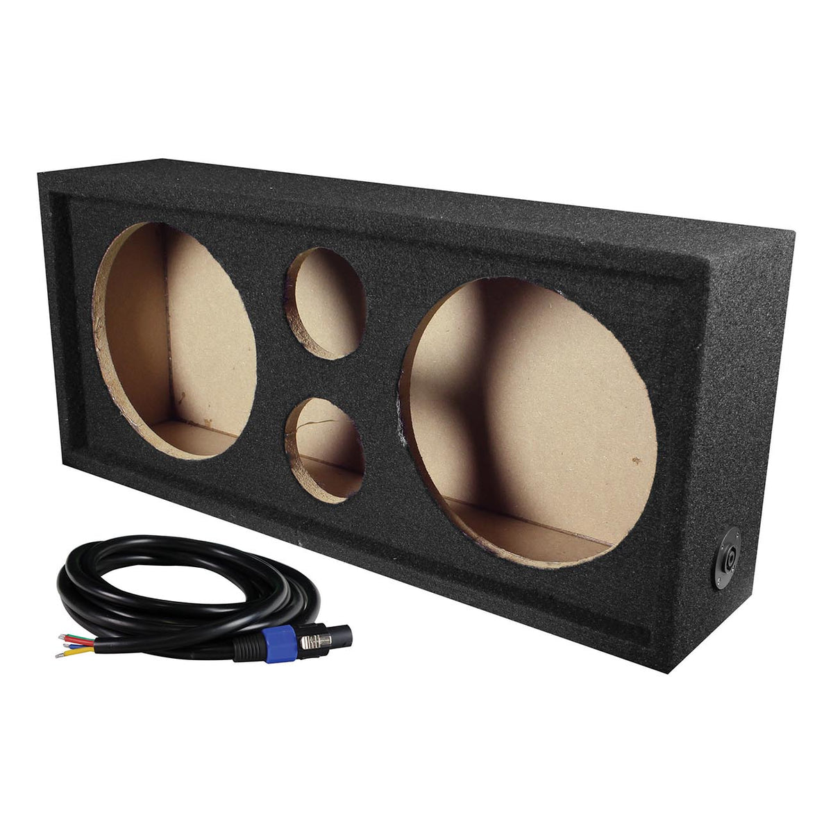 QPower Full Range Empty Dual 10" Enclosure and Dual 3-3/4" Tweeter Openings with Speakon Connection and Cable