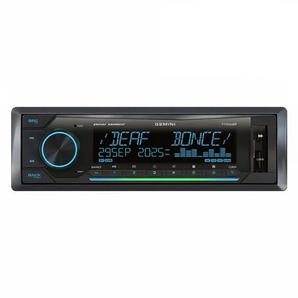 Deaf Bonce Single DIN Mechless MP3/FM Receiver with DSP, Bluetooth, USB Input