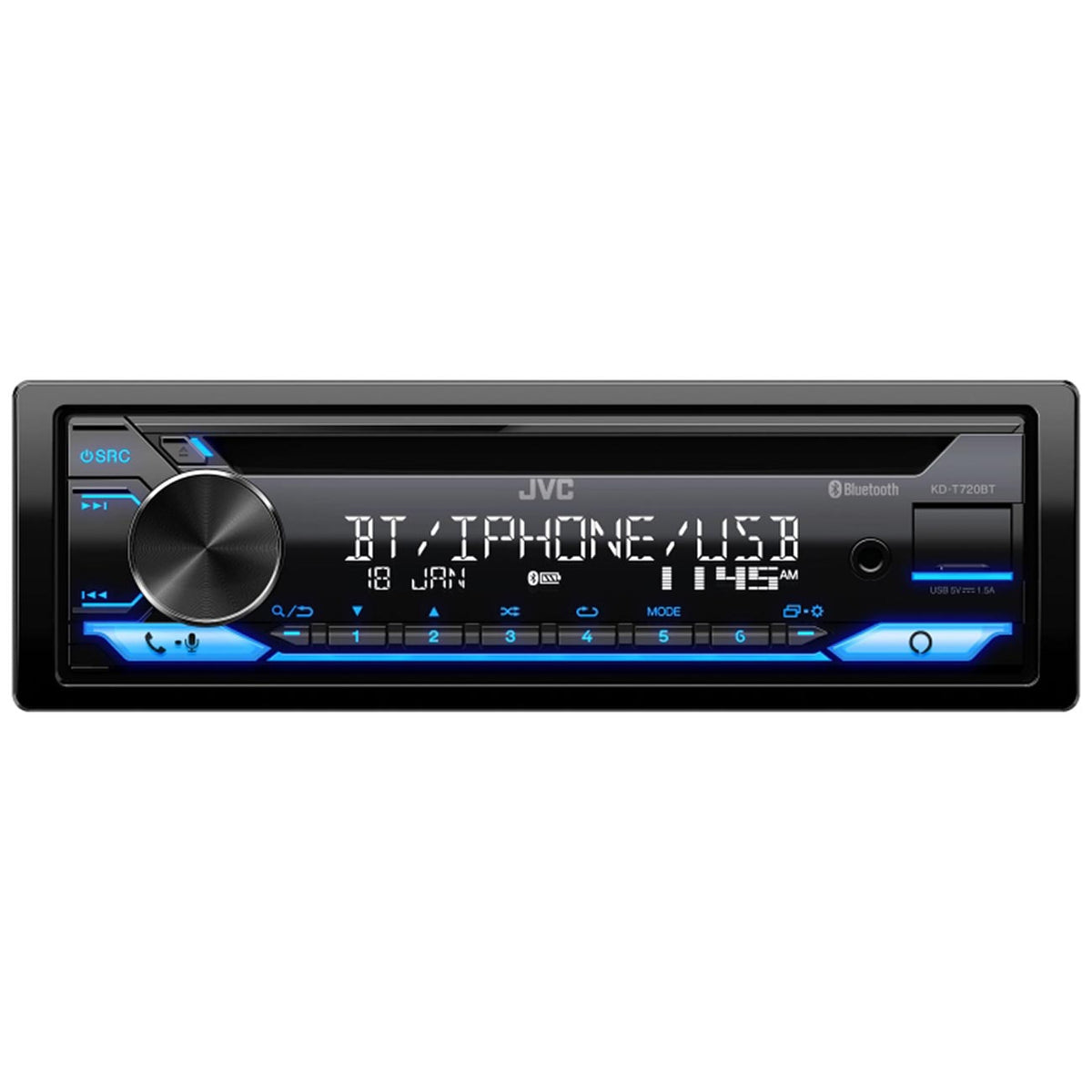 JVC Single DIN Detachable Face CD/MP3 Receiver with Bluetooth, USB & Amazon Alexa