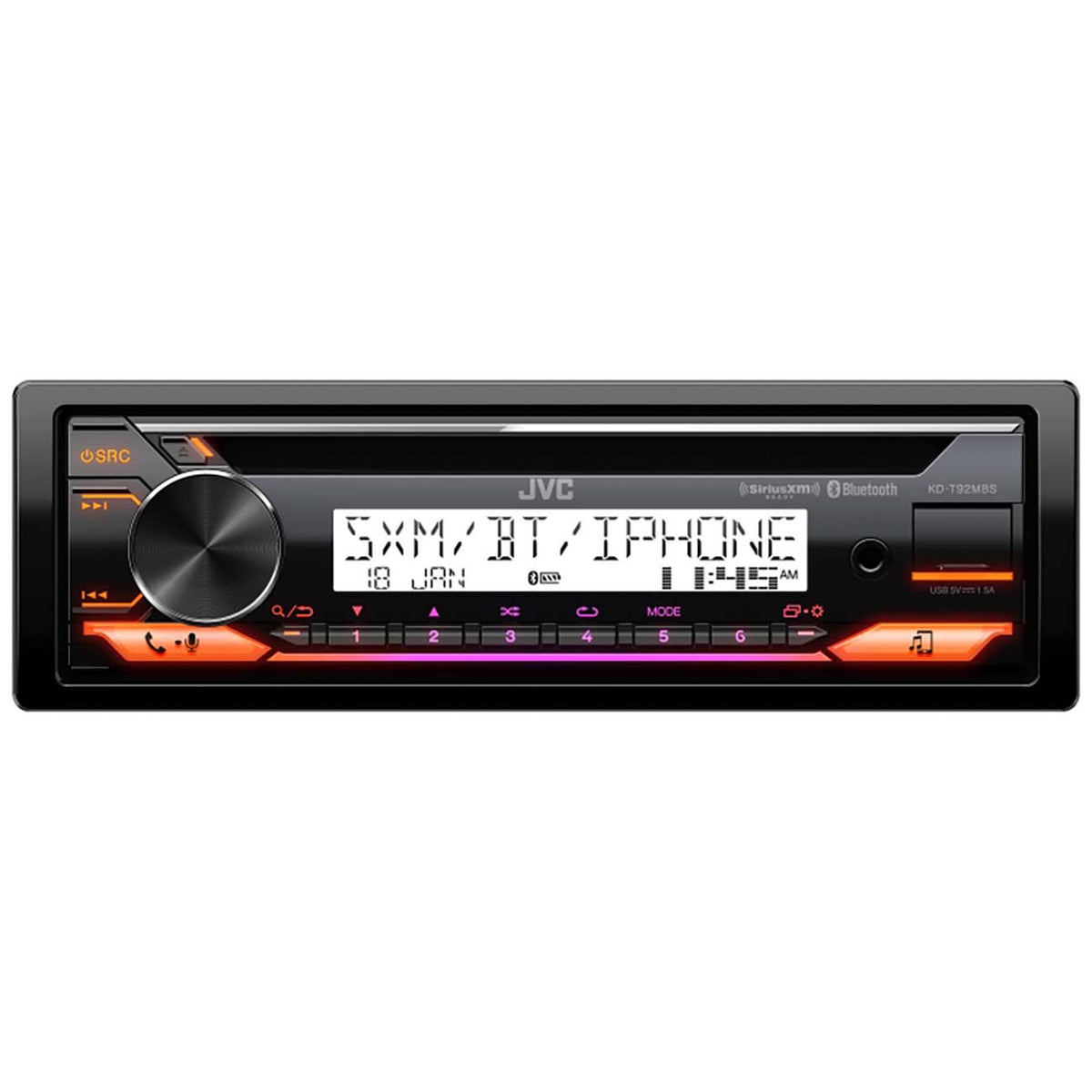 JVC MARINE Single DIN Detachable Face CD/MP3 Receiver with Bluetooth, USB Input & SiriusXM Ready*