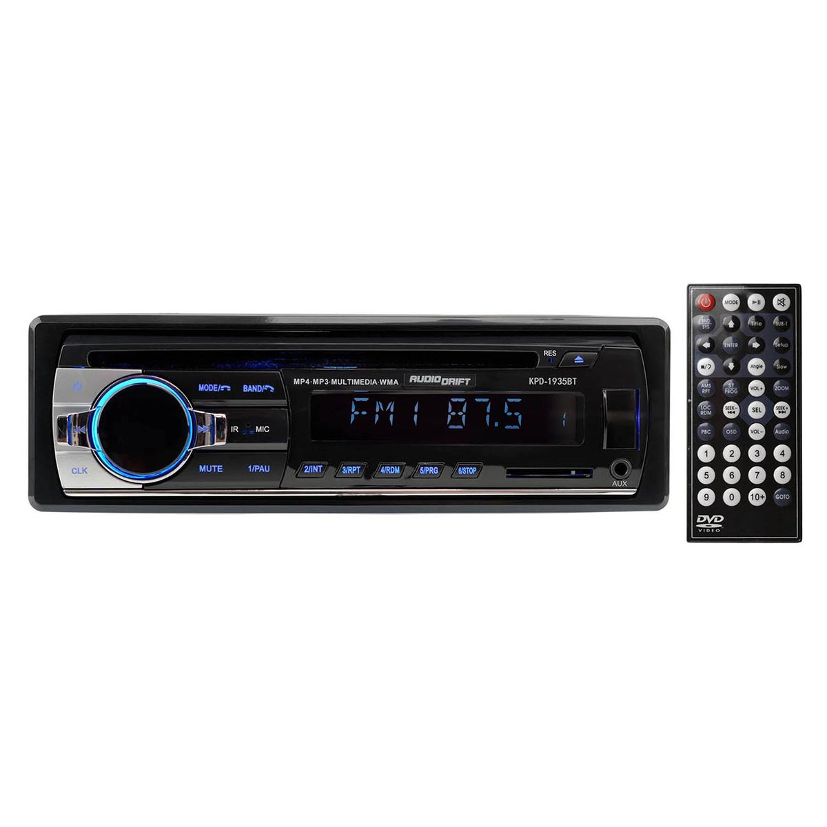 AudioDrift Fixed Face Single Din CD Receiver with Bluetooth, USB/SD Inputs & Remote