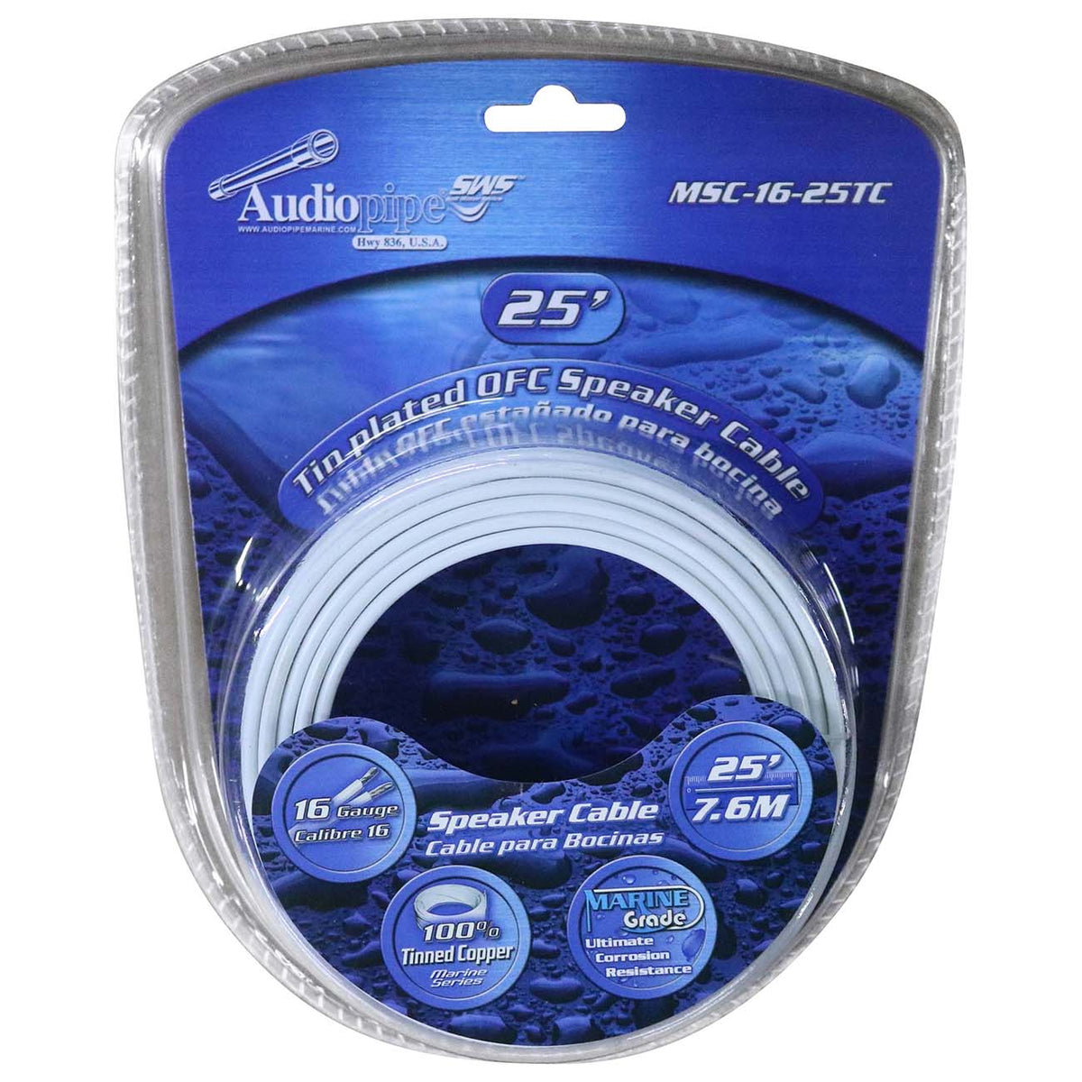 Audiopipe Marine Speaker Wire, 16 Gauge, 25 Foot – White