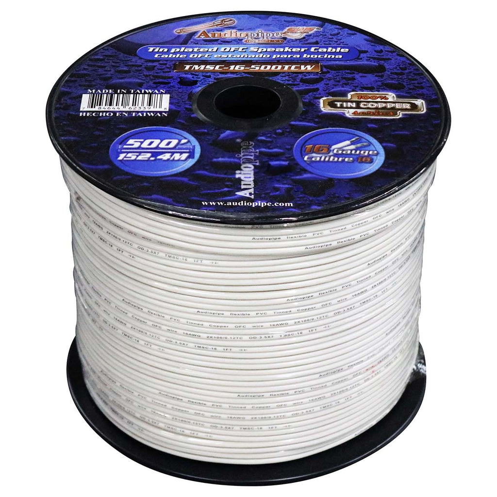 Audiopipe Marine Speaker Wire, 16 Gauge, 500 Foot Spool – White