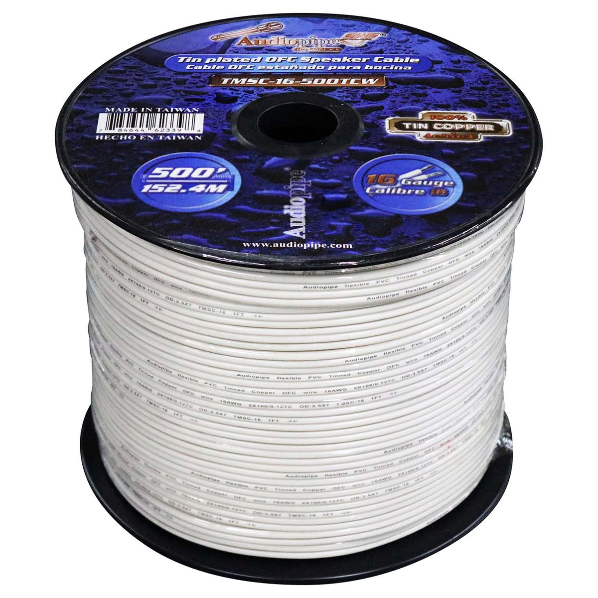 Audiopipe Marine Speaker Wire, 16 Gauge, 500 Foot Spool – White