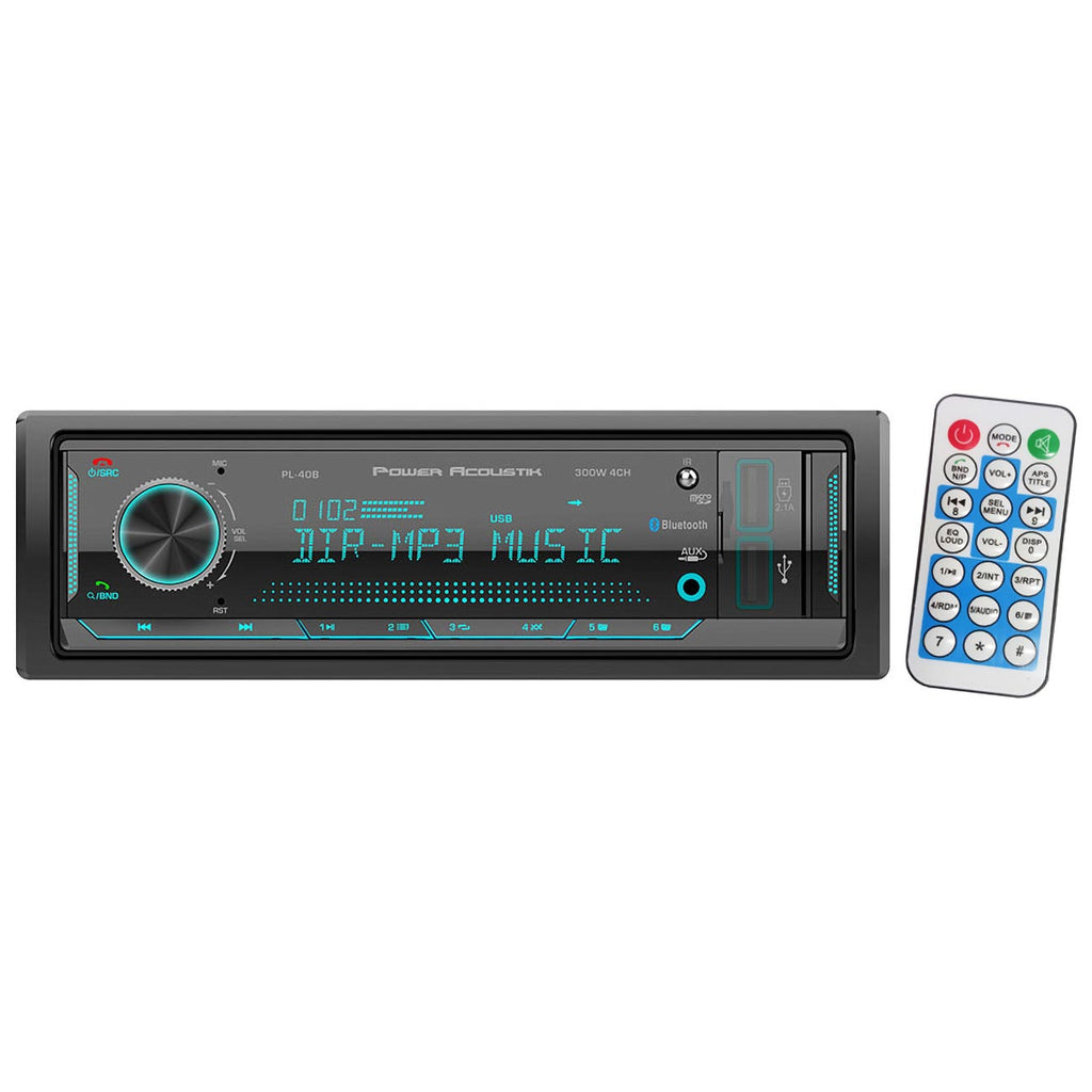 Power Acoustik Fixed Face Mechless Single DIN Media Receiver with Bluetooth, Dual USB & Remote