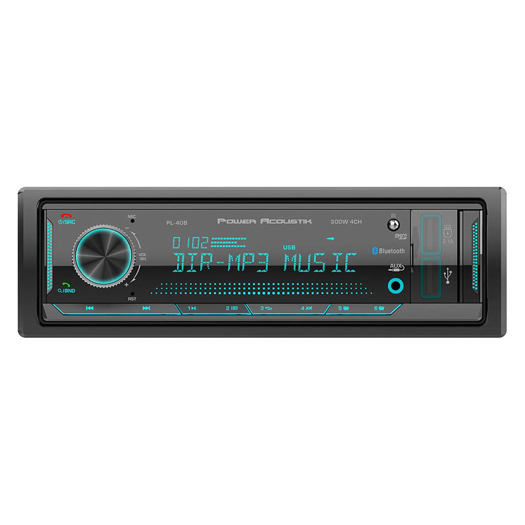 Power Acoustik Fixed Face Mechless Single DIN Media Receiver with Bluetooth, Dual USB & Remote