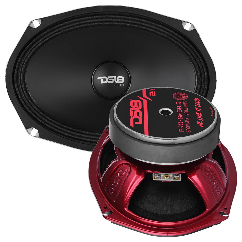 DS18 6×9" Water Resistant Midrange Speaker, 250W RMS/500W Max, 2 Ohm (Sold Each)