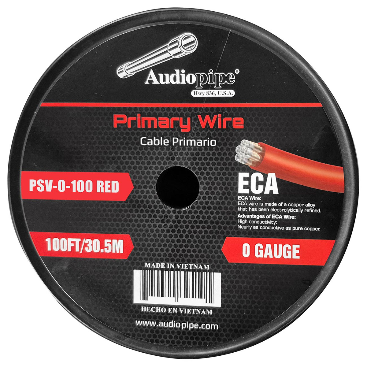 Audiopipe Flexible ECA Power Cable 0 Gauge 100 Foot – Red
