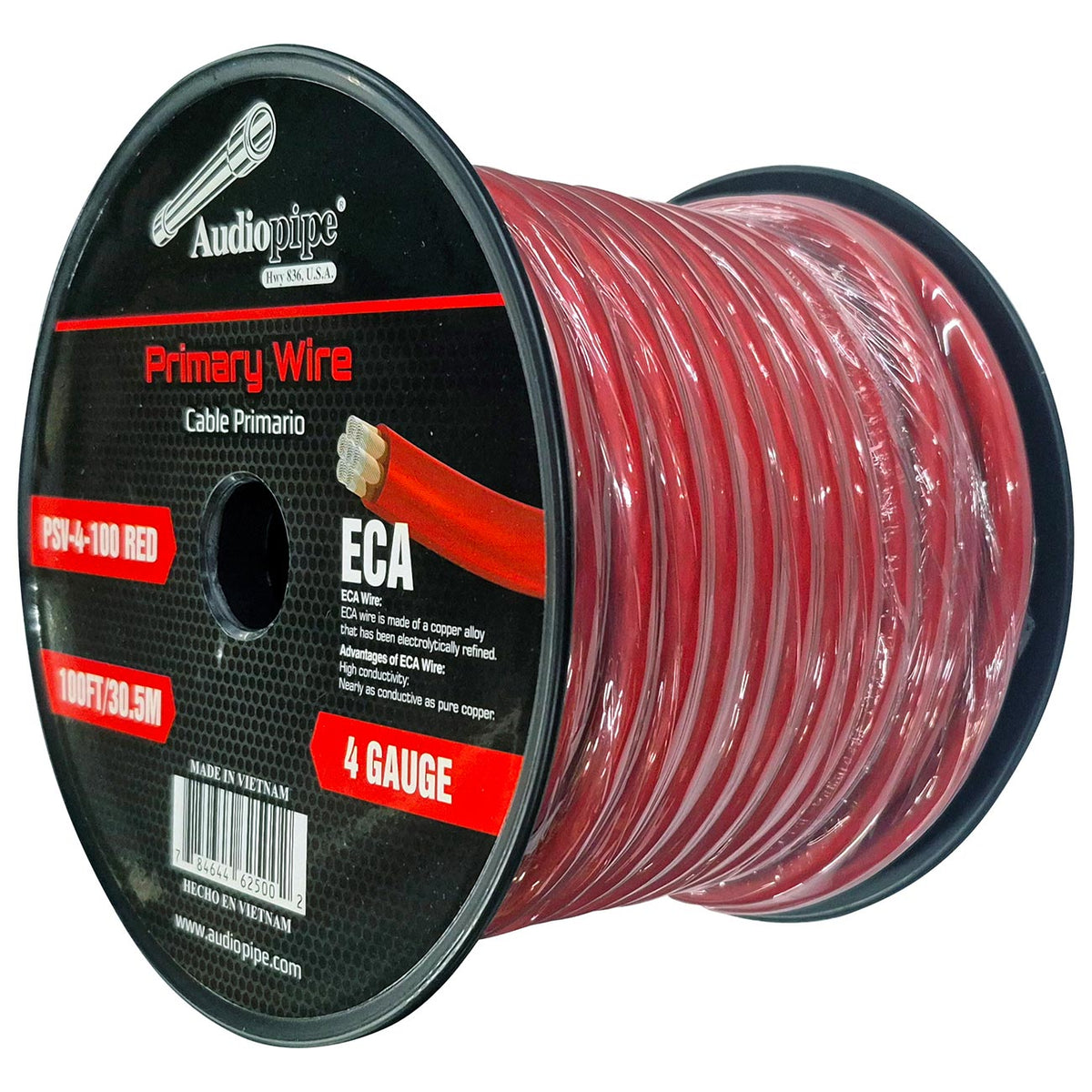 Audiopipe Flexible ECA Power Cable 4 Gauge 100 Foot – Red
