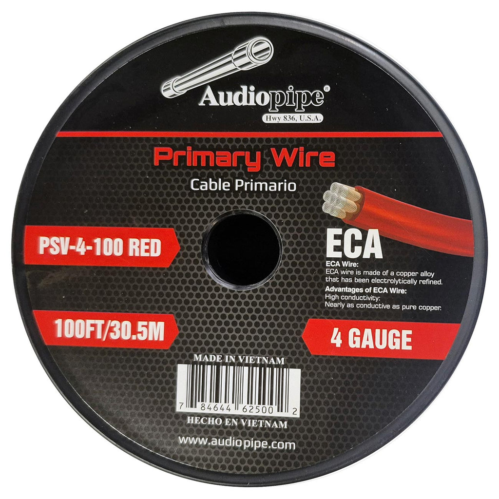 Audiopipe Flexible ECA Power Cable 4 Gauge 100 Foot – Red