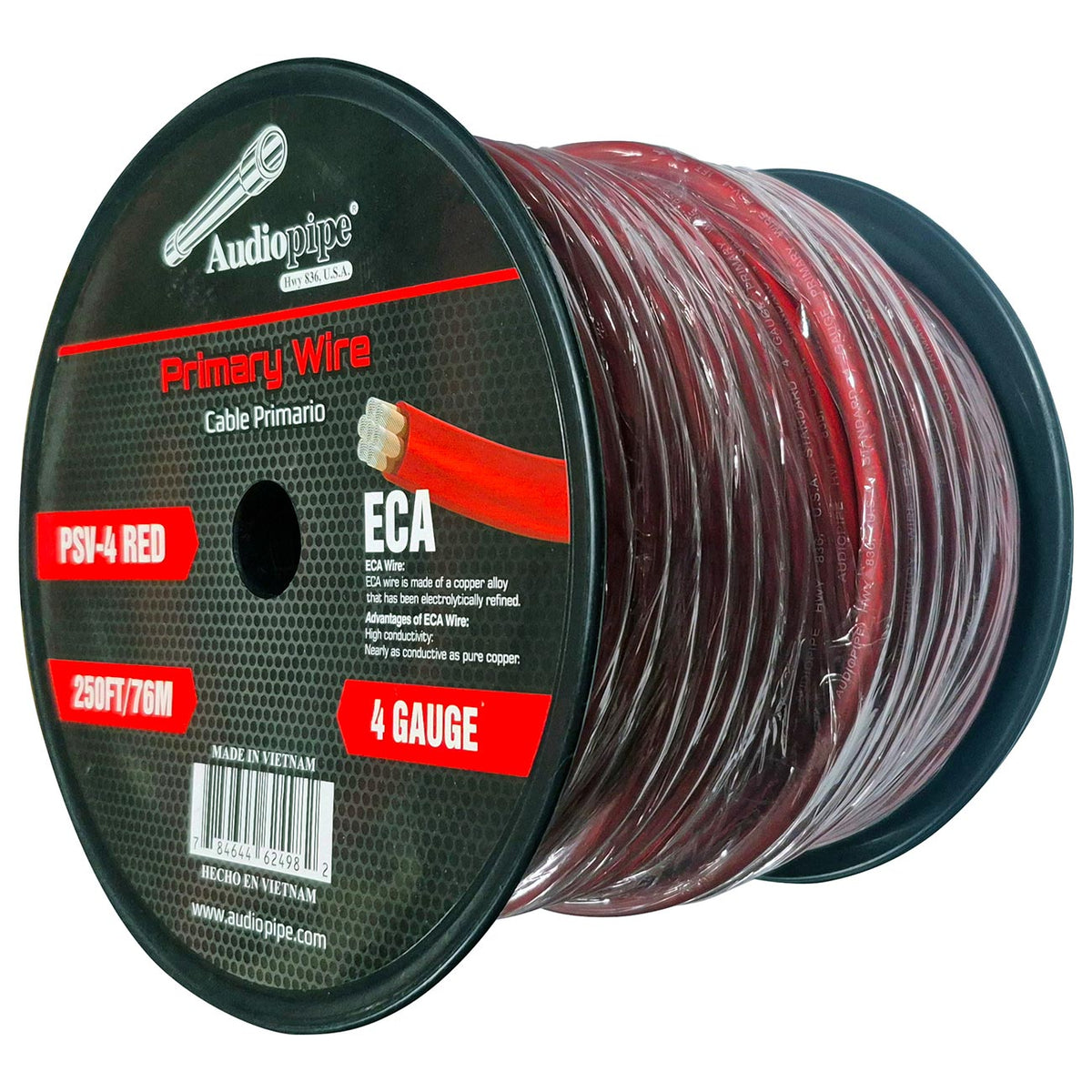 Audiopipe Flexible ECA Power Cable 4 Gauge 250 Foot – Red