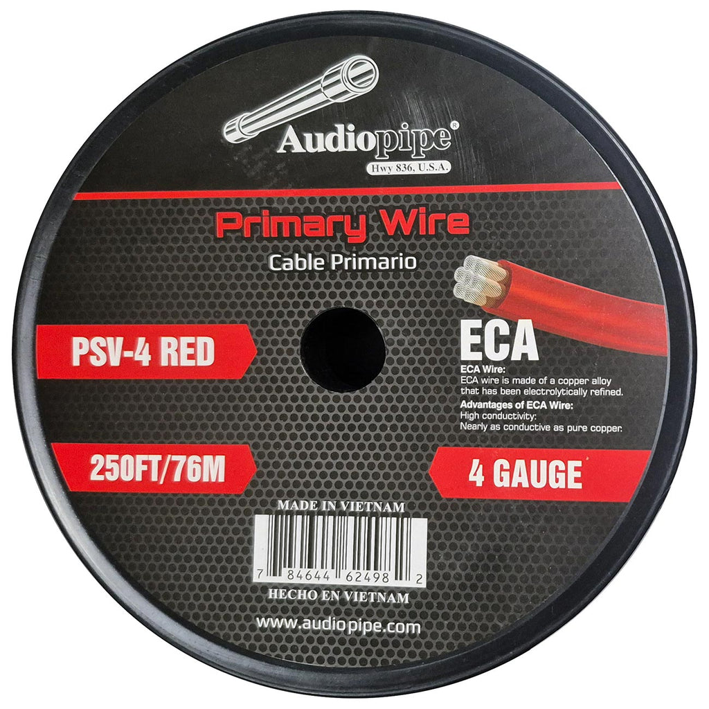 Audiopipe Flexible ECA Power Cable 4 Gauge 250 Foot – Red