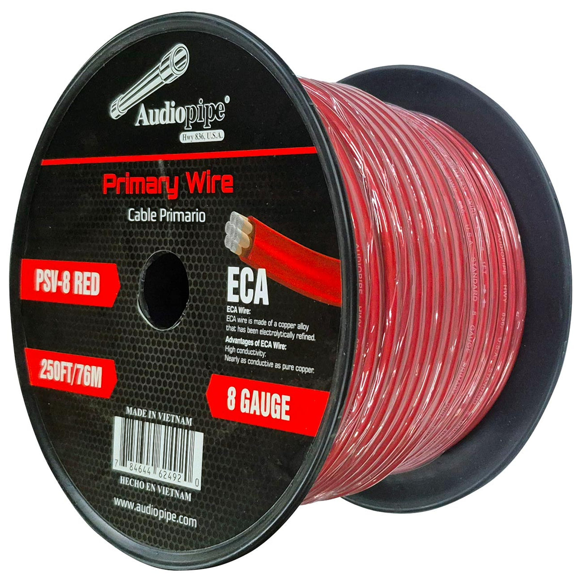 Audiopipe Flexible ECA Power Cable 8 Gauge 250 Foot – Red