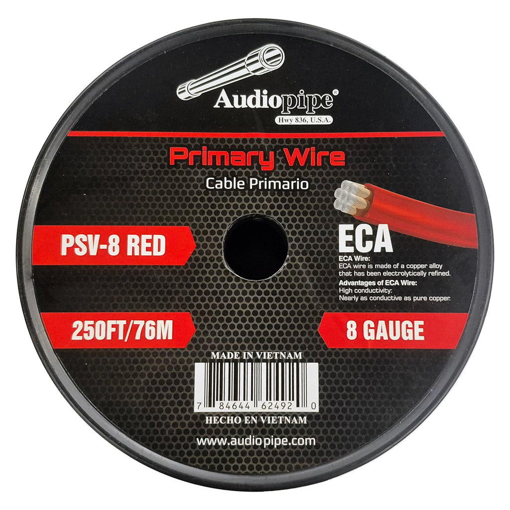Audiopipe Flexible ECA Power Cable 8 Gauge 250 Foot – Red