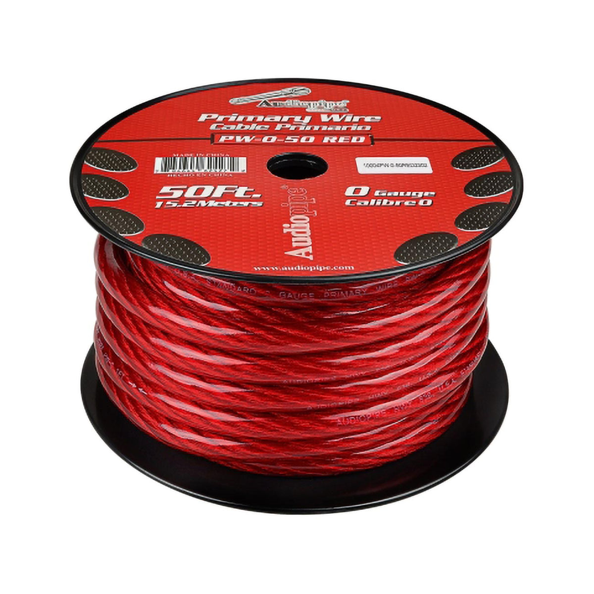 Audiopipe Power Cable 0-Gauge 50 Foot Spool – Red