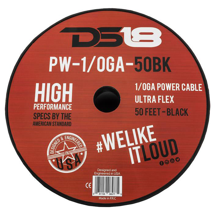DS18 Ultra Flex CCA Power Wire 1/0 Gauge 50 Foot – Black