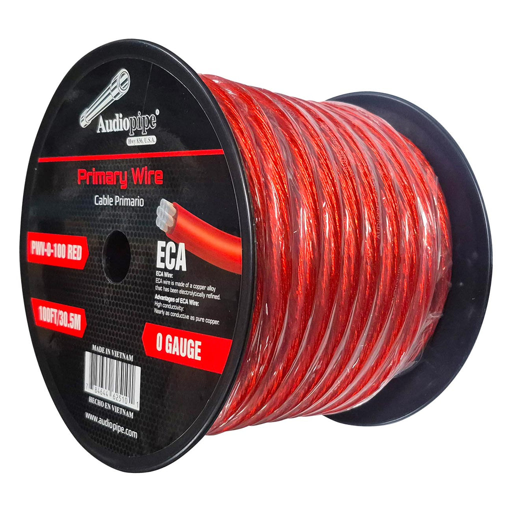 Audiopipe Flexible ECA Power Cable 0 Gauge 100 Foot – Red