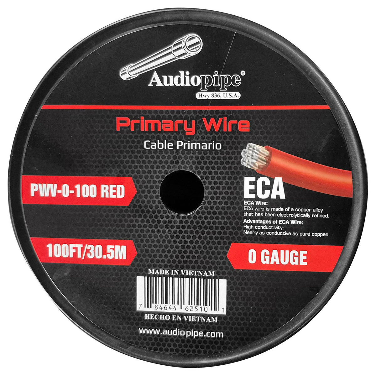 Audiopipe Flexible ECA Power Cable 0 Gauge 100 Foot – Red