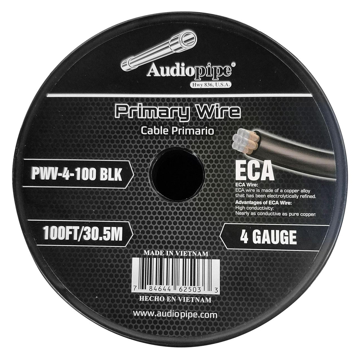Audiopipe Flexible ECA Power Cable 4 Gauge 100 Foot – Black