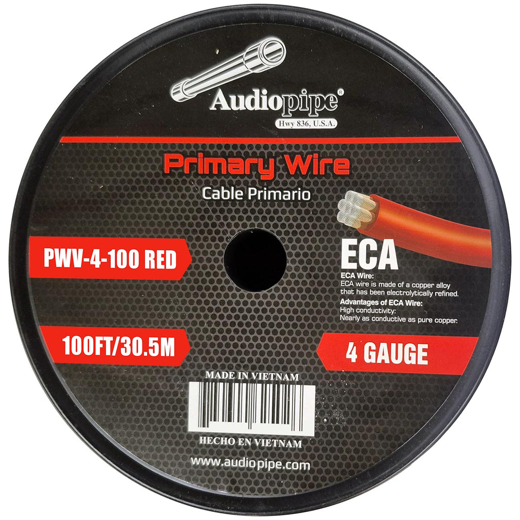 Audiopipe Flexible ECA Power Cable 4 Gauge 100 Foot – Red