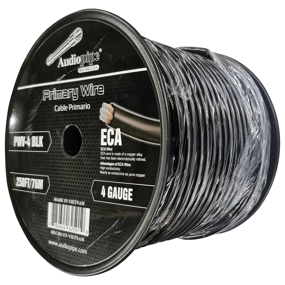 Audiopipe Flexible ECA Power Cable 4 Gauge 250 Foot – Black
