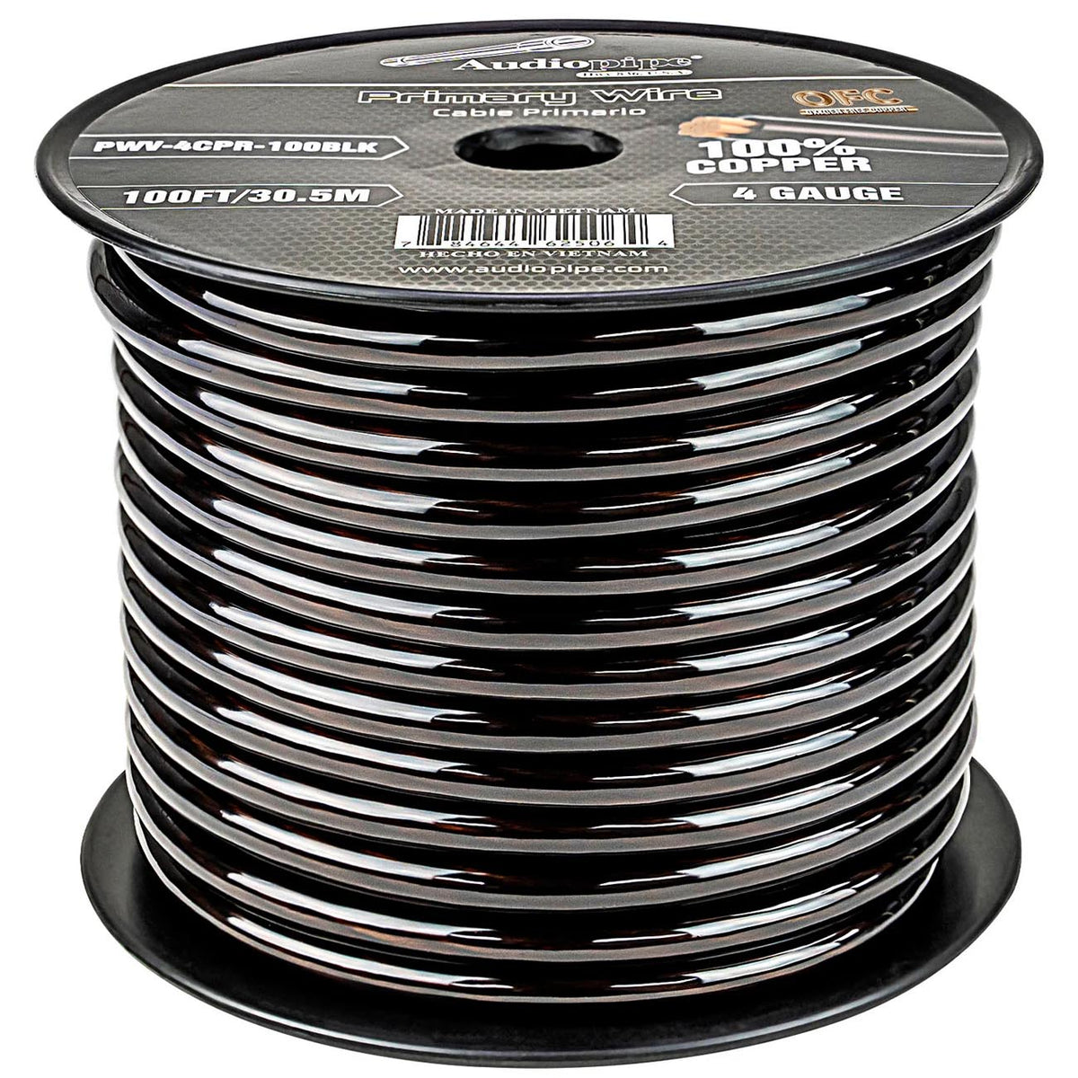 Audiopipe 100% Copper 4 Gauge 100 Foot Roll – BLACK