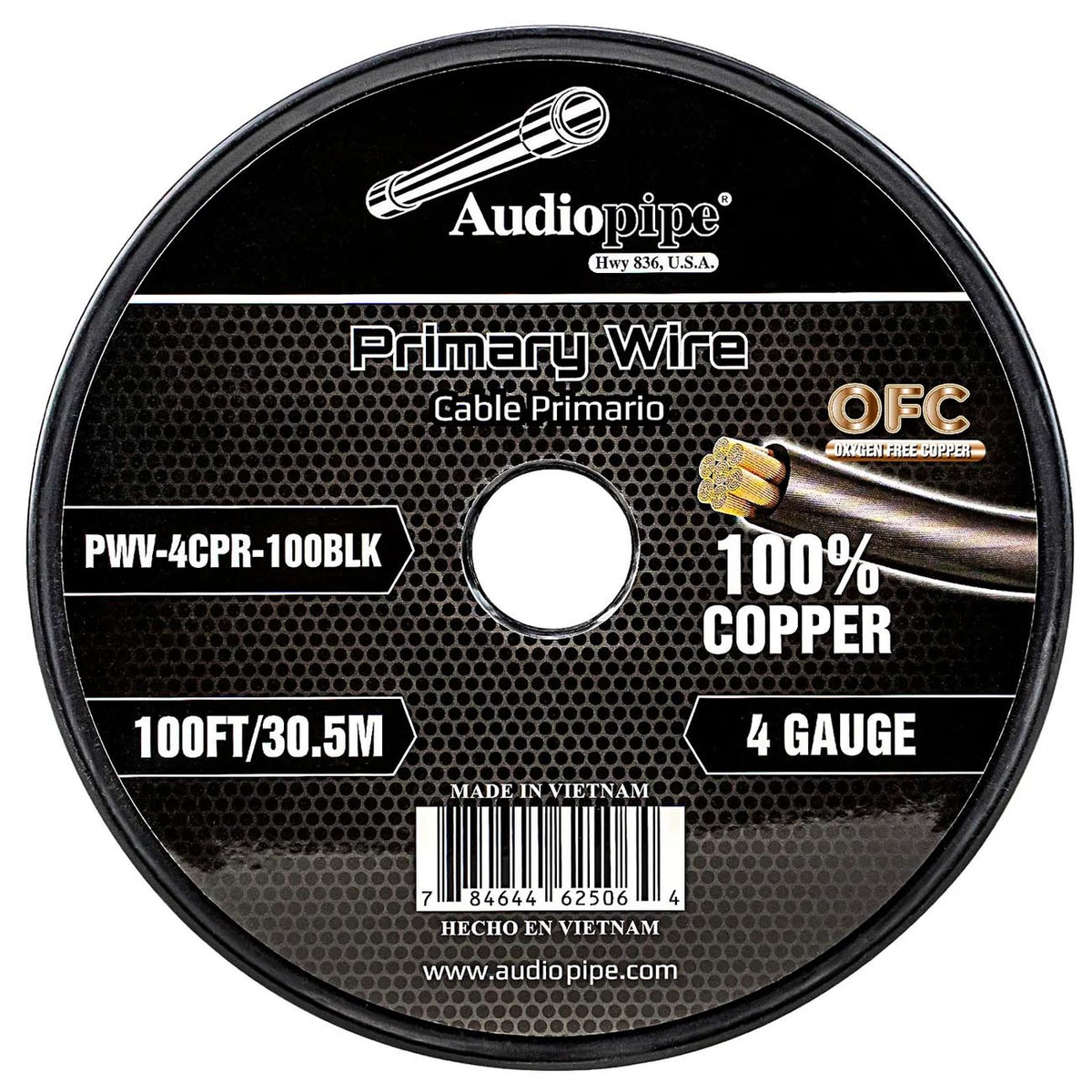 Audiopipe 100% Copper 4 Gauge 100 Foot Roll – BLACK