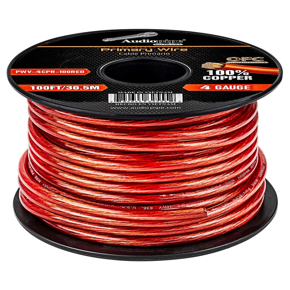 Audiopipe 100% Copper 4 Gauge 100 Foot Roll – RED