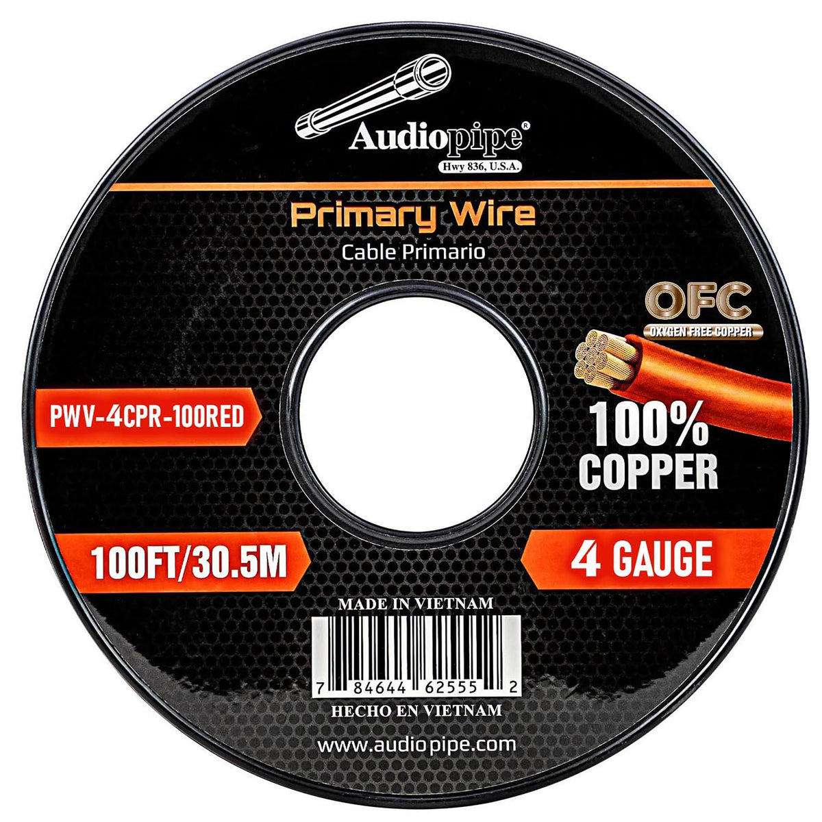 Audiopipe 100% Copper 4 Gauge 100 Foot Roll – RED