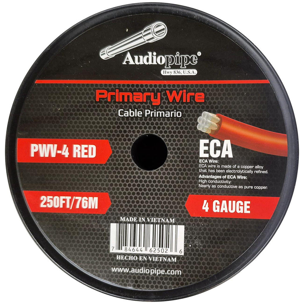 Audiopipe Flexible ECA Power Cable 4 Gauge 250 Foot – Red