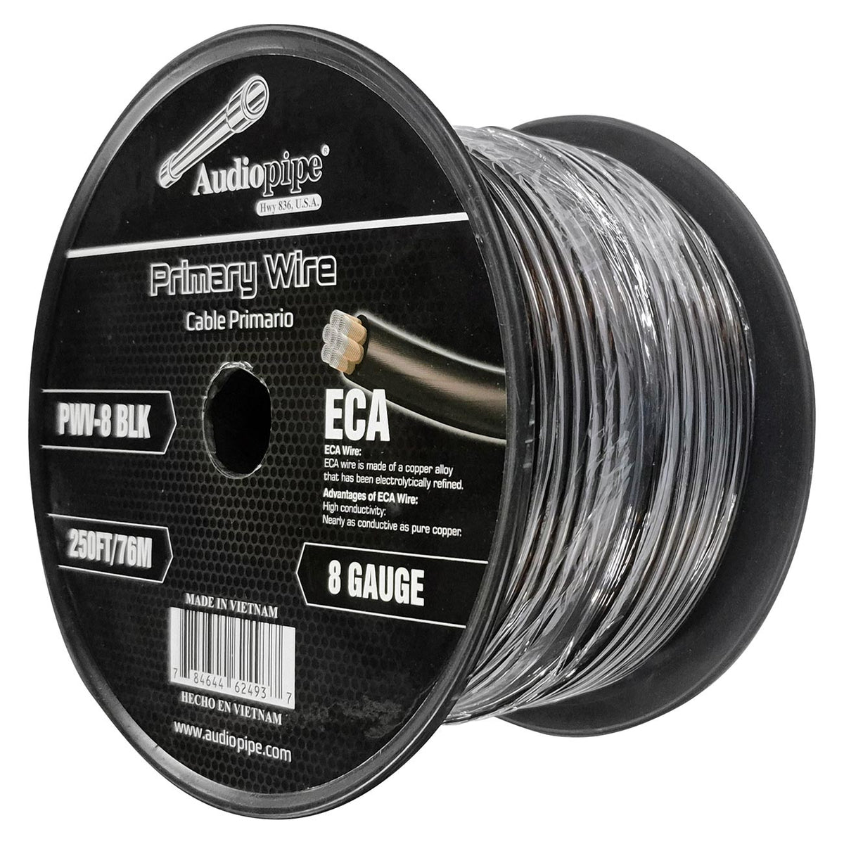 Audiopipe Flexible ECA Power Cable 8 Gauge 250 Foot – Black