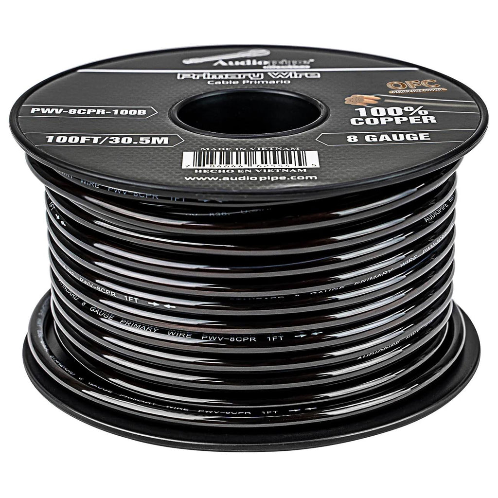 Audiopipe 100% Copper 8 Gauge 100 Foot Roll – BLACK