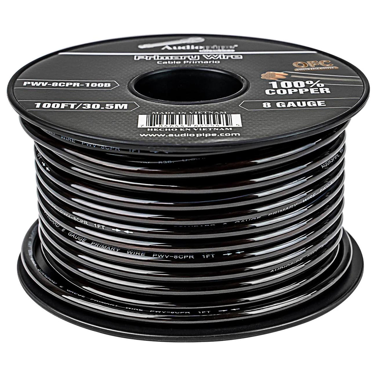 Audiopipe 100% Copper 8 Gauge 100 Foot Roll – BLACK
